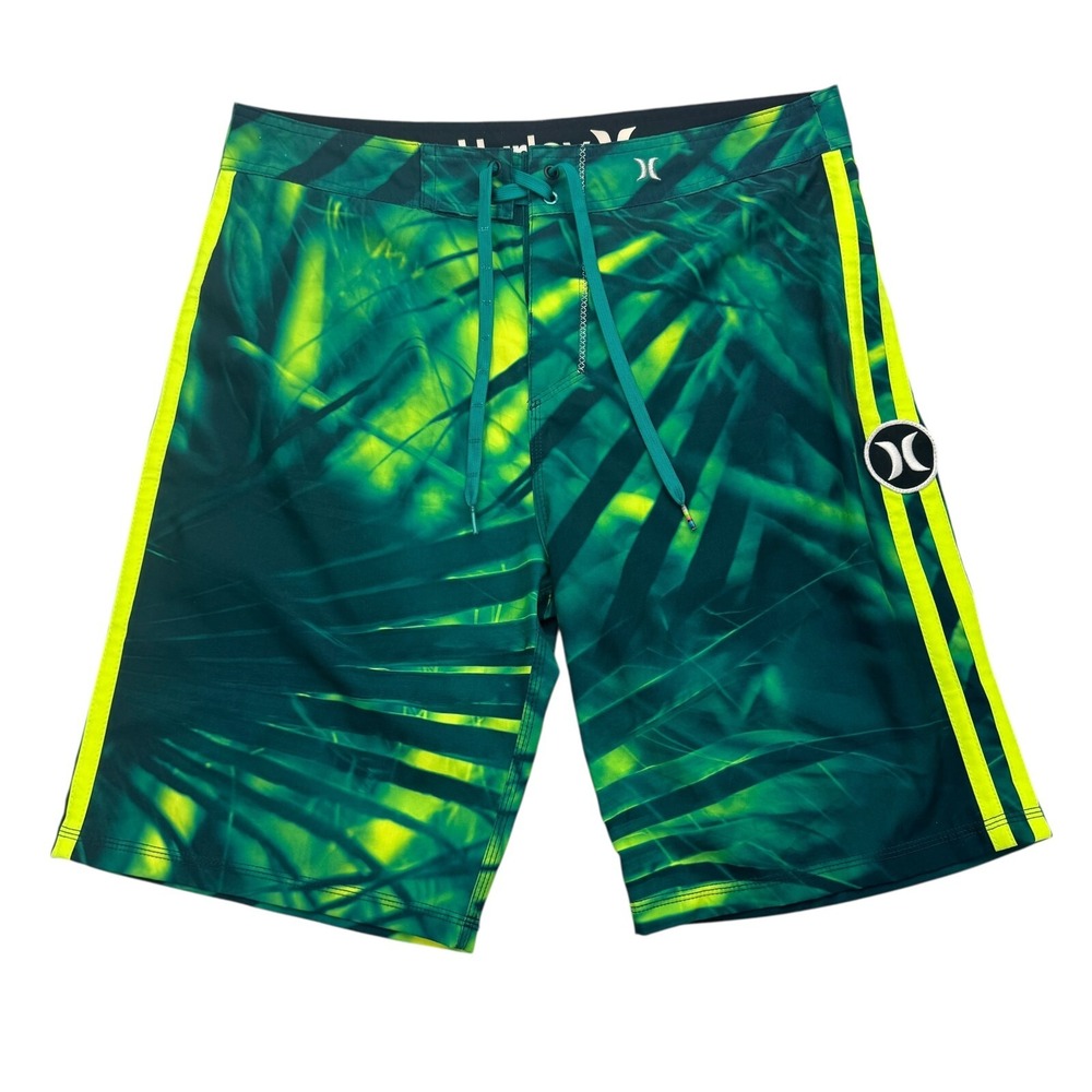 Hurley Phantom Swim Shorts Men's 32 Green Leaf Print Elastic Waist Drawstring